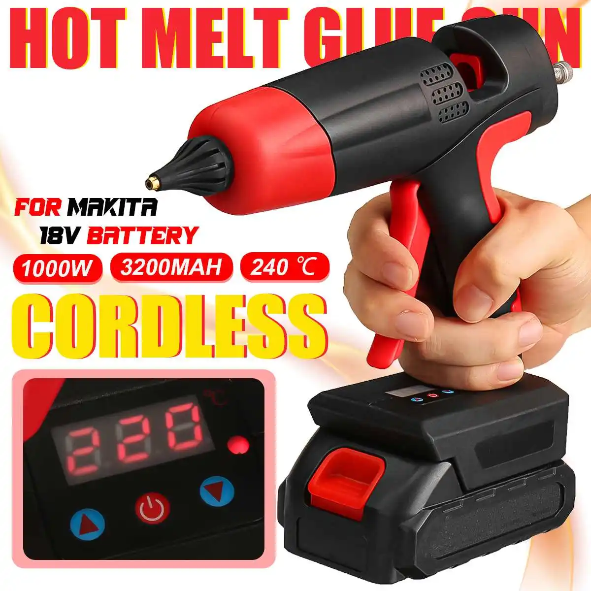 21V 1000W Cordless Hot Melt Glue Gun Rechargeable Li-ion Battery Copper Nozzle Home DIY Repair Tool For Makita 18V Battery