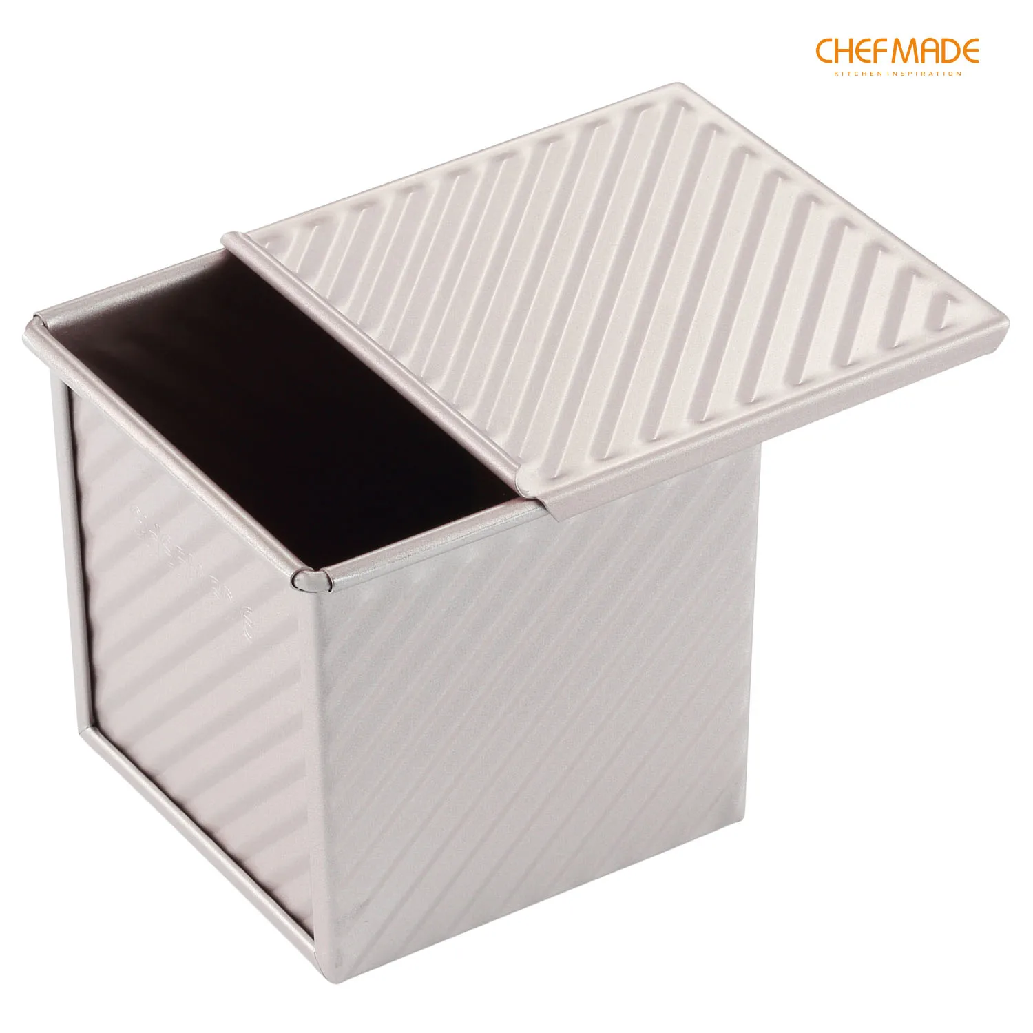 

CHEFMADE Pullman Loaf Pan with Lip, 0.55Lb Dough Capacity Non-stick Square Stripe Toast Box
