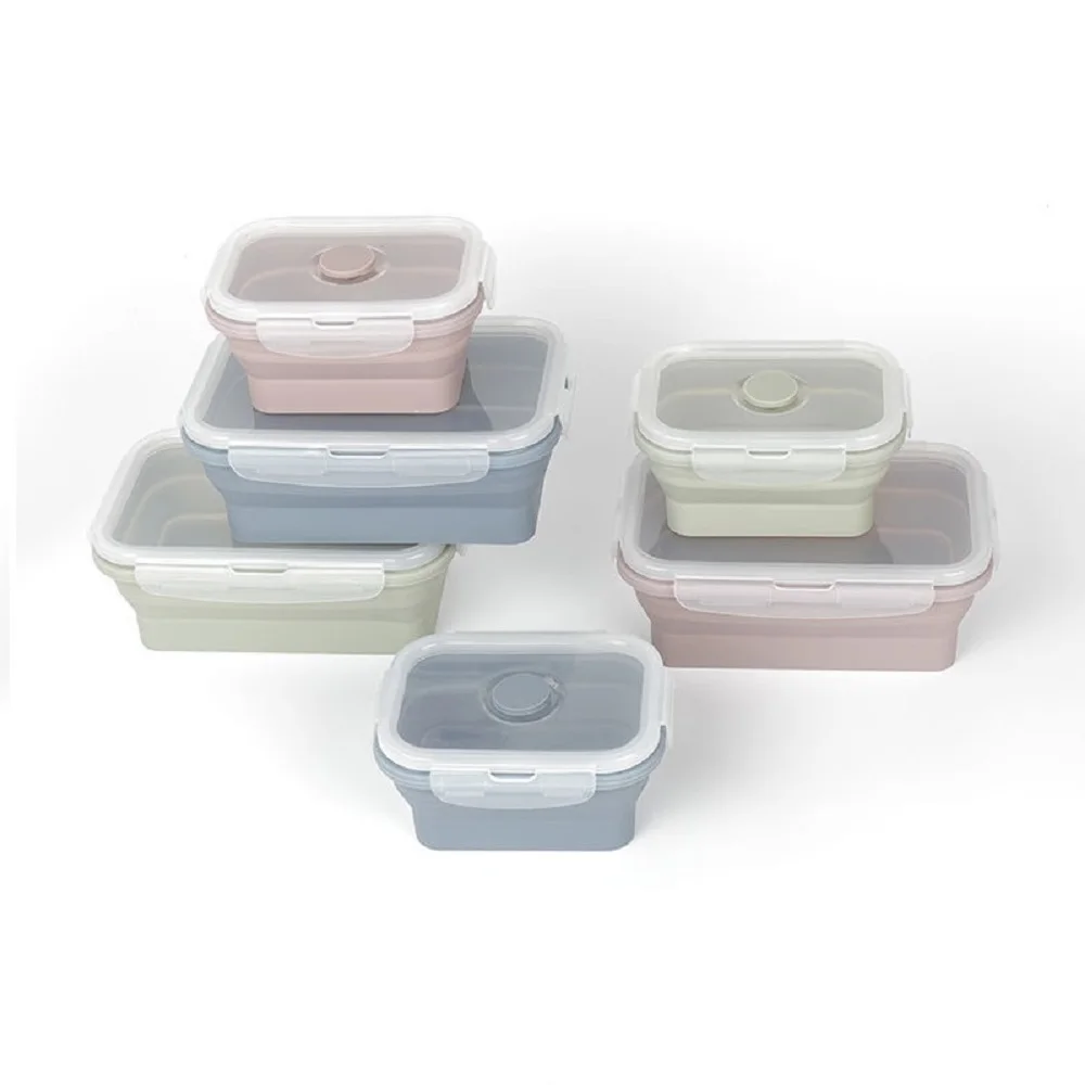 Rectangle Silicone Lunch Box, Caixa Bento Dobrável,