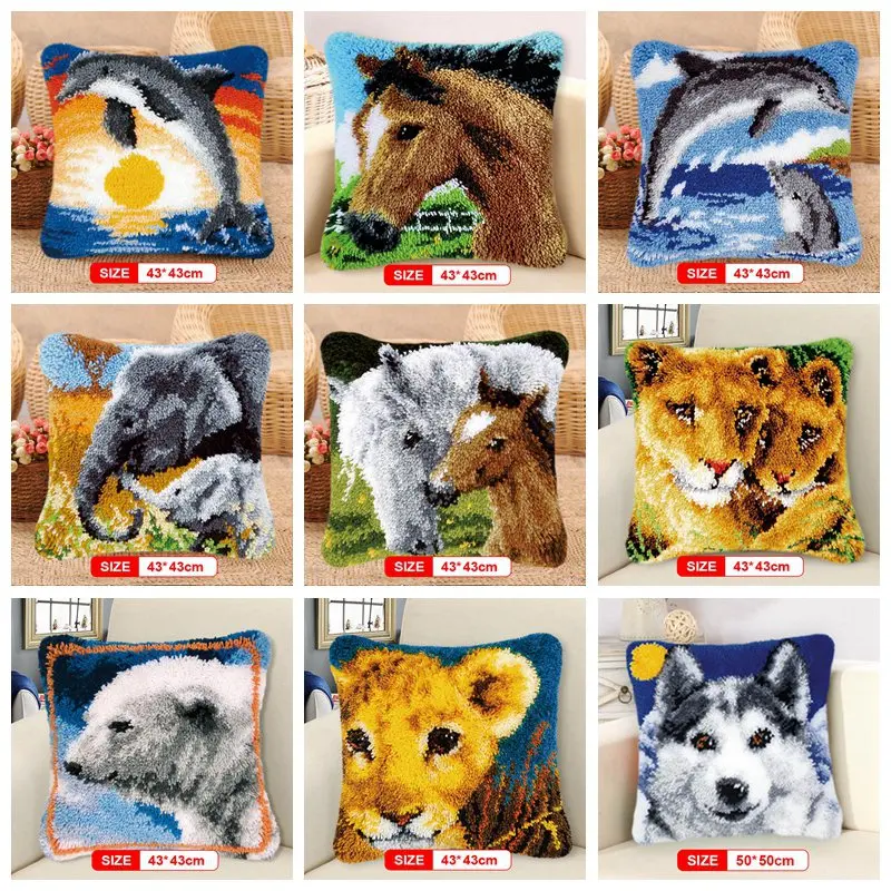 

Cute Animal Series DIY Segment Embroidery Materials Package Latch Hook Pillow Kits Coarse Wool Cross Stitch Supplies klink haak