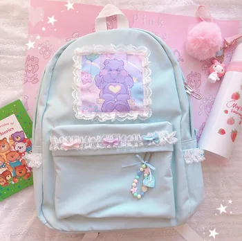 

Student Young Girl Cute Bear Backpack Small Fresh Cartoon Bow Lace School Bag Ulzzang Harajuku Sof Girl Shoulders bag handbag