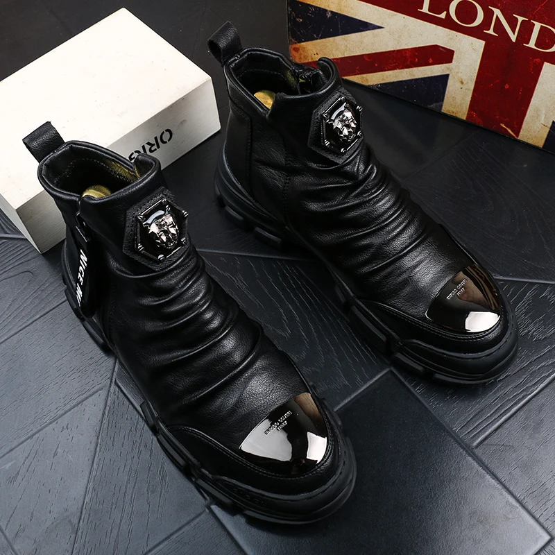 Новинка Мужская обувь Сезон осень-зима Кожаные повседневные кроссовки с высоким
