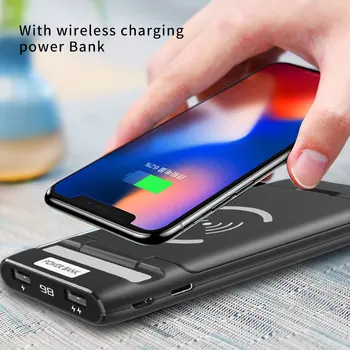 

10000mAh Wireless Charger Power Bank For iphone 3 IN 1 Dual USB Ports Powerbank External Battery Wireless Charging Phone Holder