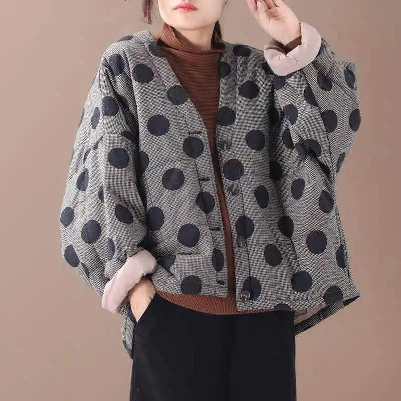 Max LuLu корейская мода зима новая хлопковая стеганая одежда женские винтажные парки в горошек Женская клетчатая теплая куртка негабаритное пальто - Color: 002