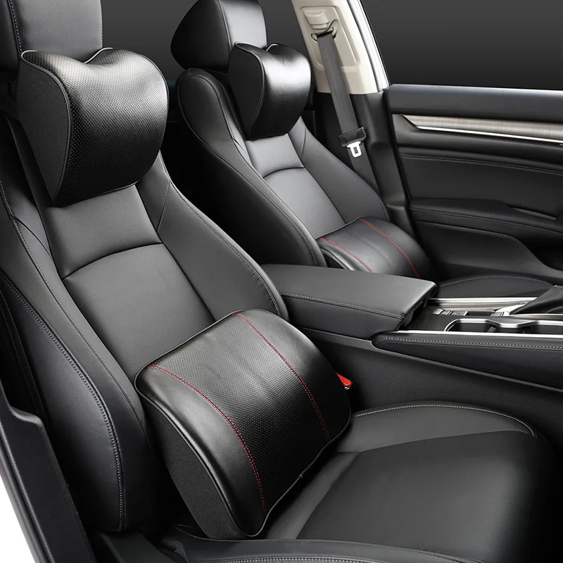 1 set Real Leather Breathable Lumbar Support for Office Chair Car Seat Back Support Pillow Memory Foam High Quality Men Business