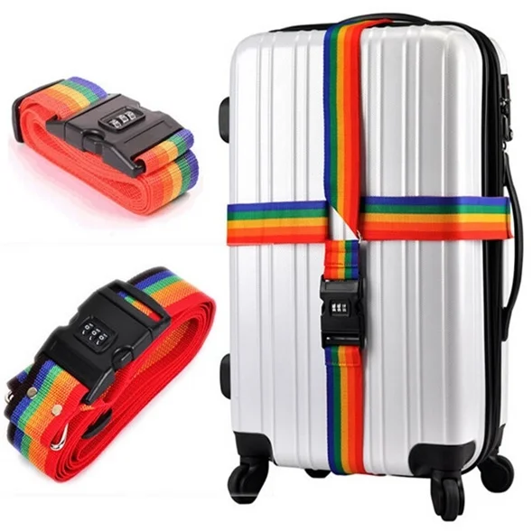 Baggage Belt Travel Rainbow Adjustable Luggage Suitcase Strap with Coded Lock Secure Lock Safe 1.7m Belt Strap luggage strap