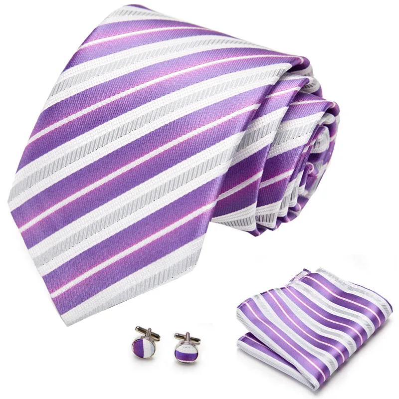

100%Silk Tie Men Stripe Ties Set Handkerchief Cufflinks Novelty Necktie Animals for Business Party Male Gift S110