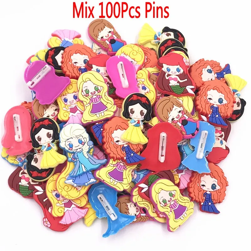 

100Pcs Mix Princess Icon Badges Soft Silicone Brooch For Girls Party Presents New Arrival Cartoon Pin Accessories On Clothes