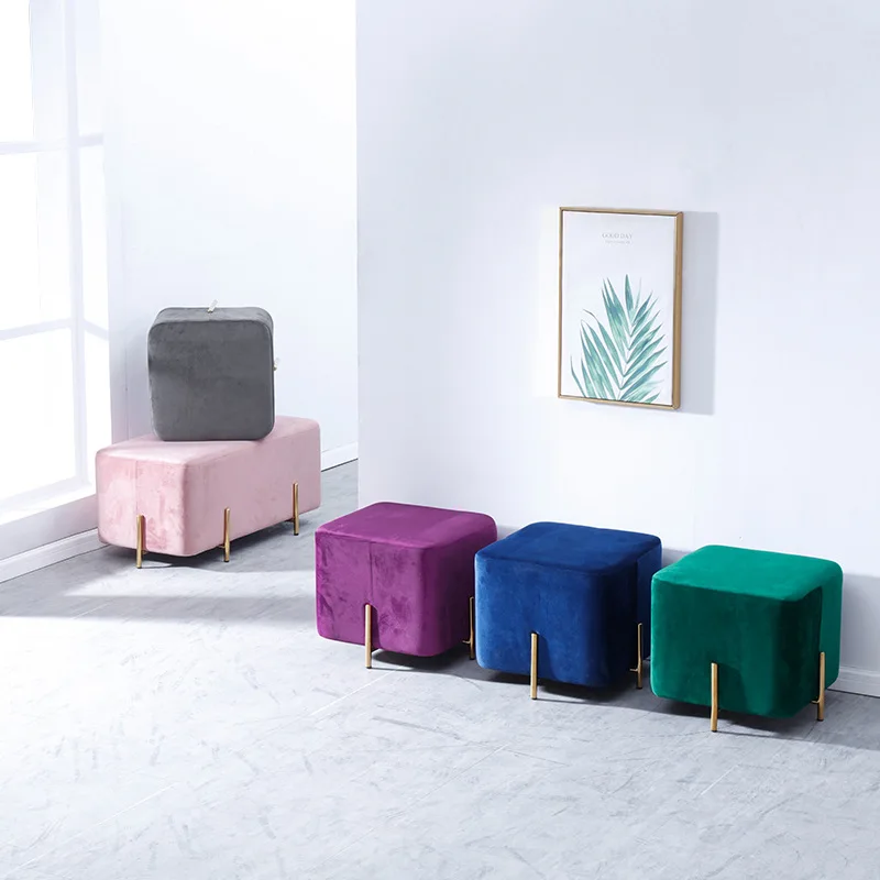 

Scandinavian Minimalist Stainless Steel Footstool-Style Modern Household Square Stool Clothing Store Sofa Stool Living Room Smal