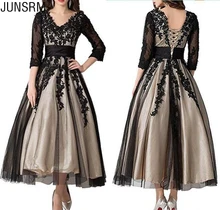 New Arrival 3/4 Long Sleeve Black Lace Mother of the Bride Dress Ankle Length V Neck Lining Wedding Guest Dress Special Occasion