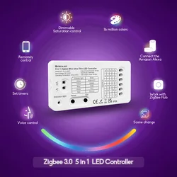 Smart Zigbee 3.0 LED Controller 5 in 1 Work with Echo Plus/Studio & Smart Hub Strip Light Controller for Alexa Voice Control