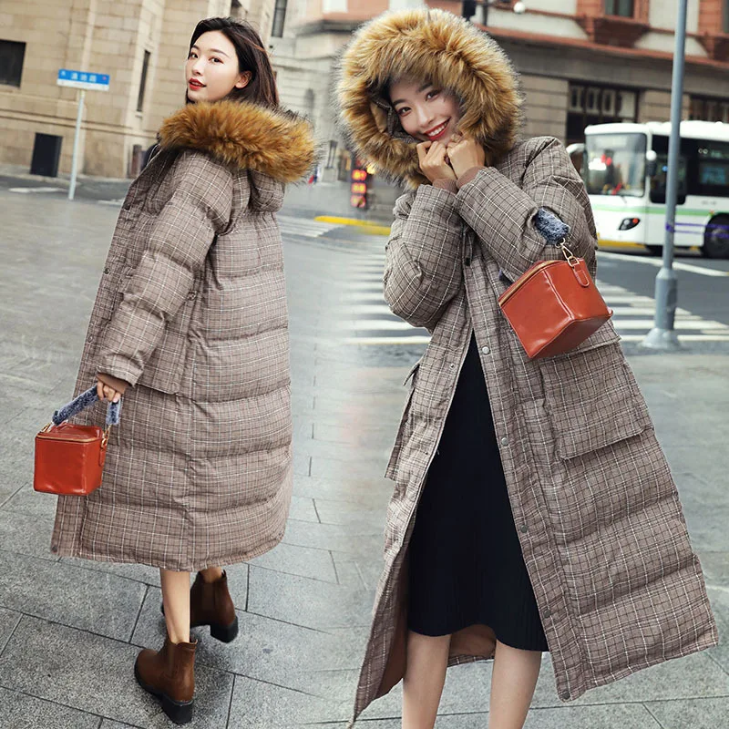 

Long over-the-Knee Plaid Cotton-padded Clothes Women's 2018 Winter down Coat Loose Thick down Jacket Cotton-padded Clothes Women
