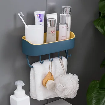 

Simple Hole Punched Bathroom Wall Hangers Storage Shelf Toilet Multi-functional Kitchen Plastic Storage Organizing Rack