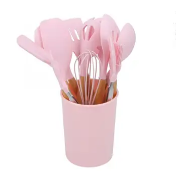 

11pcs Silicone Heat Resistant Non-stick Kitchen Spatula Spoon Cooking Baking Utensils with Wooden Handle Kitchenware Accessories