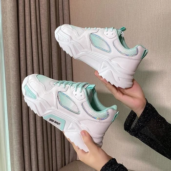 

Women Fashion Sneakers Platform Chunky Lace Up Casual Shoes 2020 Brand Designers Woman Tenis Basket Female Vulcanized Shoes 5cm