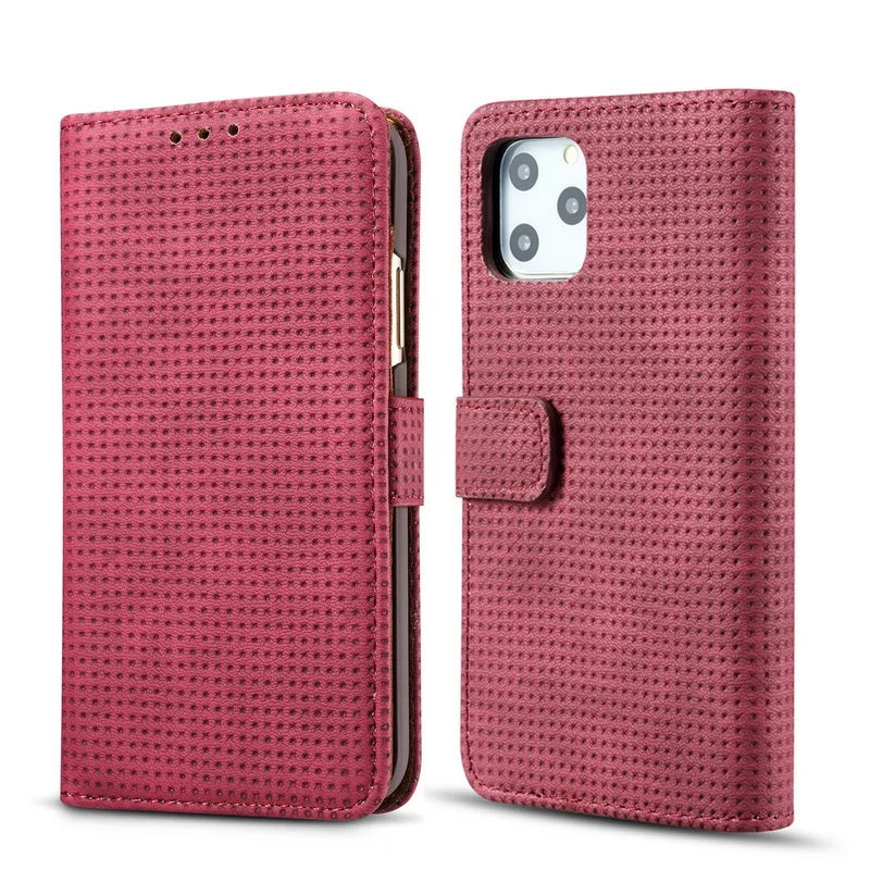 Чехол-бумажник с откидной крышкой и пряжкой для iPhone 11 Pro Max XS Max XR 8 7 6s 6 Plus сетчатый кожаный чехол с отделением для карт и подставкой - Цвет: Красный
