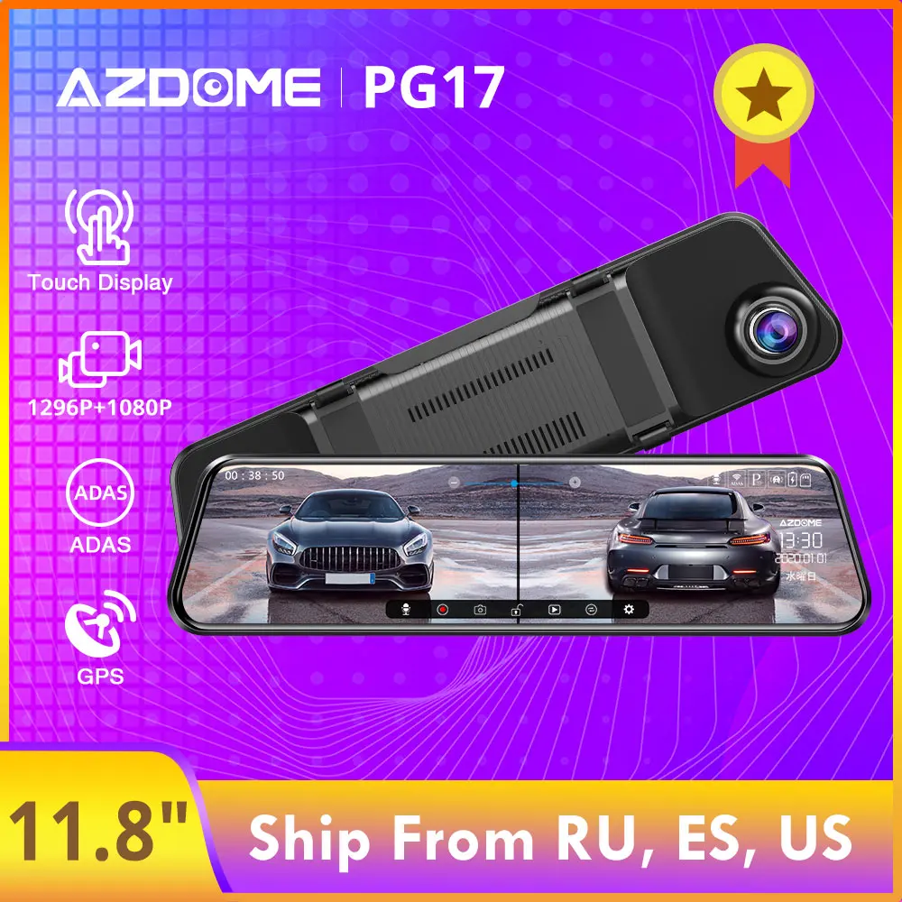 Автомобильный видеорегистратор AZDOME PG17 12 &quot зеркальный потоковая передача