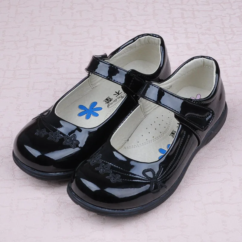 

Bright Surface Children Patent Leather GIRL'S Black Leather Shoes Light Black And White with Pattern Princess Shoes Dance Middle