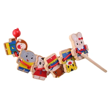 

Wooden Toys Diy Toy Cartoon Animal Threading Wooden Beads Toy Montessori Educational For Kids