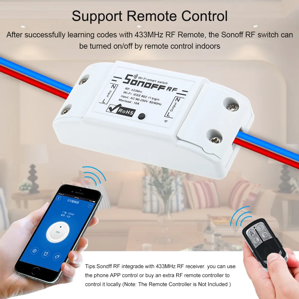 SONOFF Wifi переключатель RF 433 МГц работает с Alexa для Google Home 10A/2200 Вт беспроводной переключатель с функцией синхронизации пульт дистанционного управления