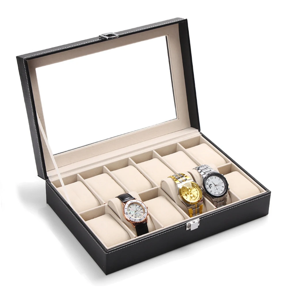 Hot Sales 12 Slot Faux Leather Watch Box Wrist Watch Display Case Watch Organizer Jewelry Storage Box Watch Box Jewelry Display