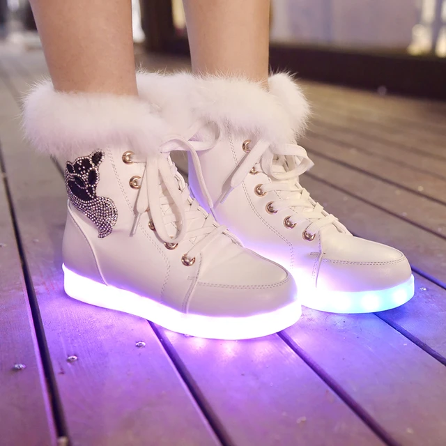 Led Shoes Pink And White Light Up Snow Boots | Led Light Shoes For Wom