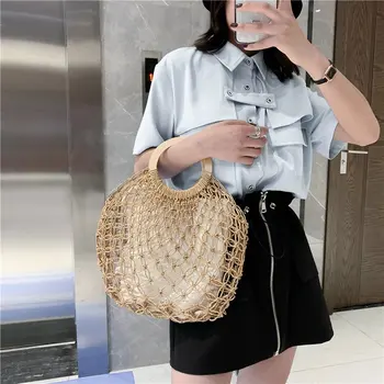 

Summer Women Handbag Woven Fashion Female Beach Bags Vacation Large Capacity Light Bag Khaki Beige