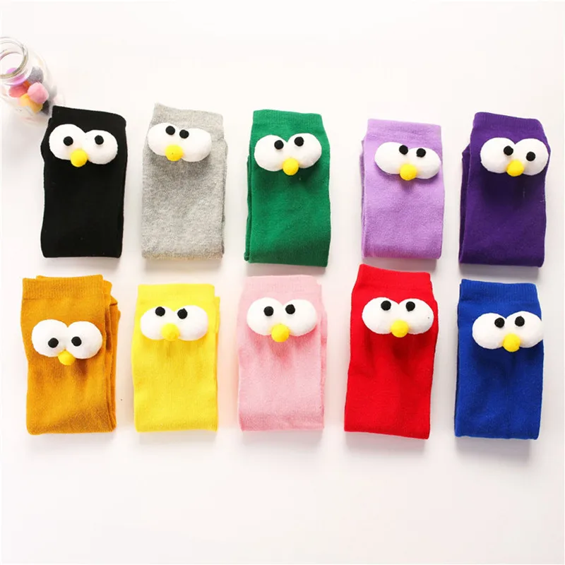 Baby Cotton Long Socks Toddler Colorful Cute Cartoon 3D Big Eyes Sock Kids Solid Color Socks Spring Autumn Fashion Kids Gift