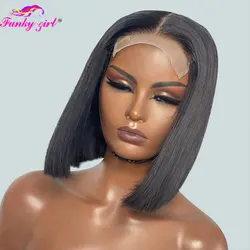 Straight T Part Bob Lace Wig Human Hair Wigs For Women Pre-Plucked Brazilian Straight Short Bob 4x1 13x1 Lace Human Hair Wigs