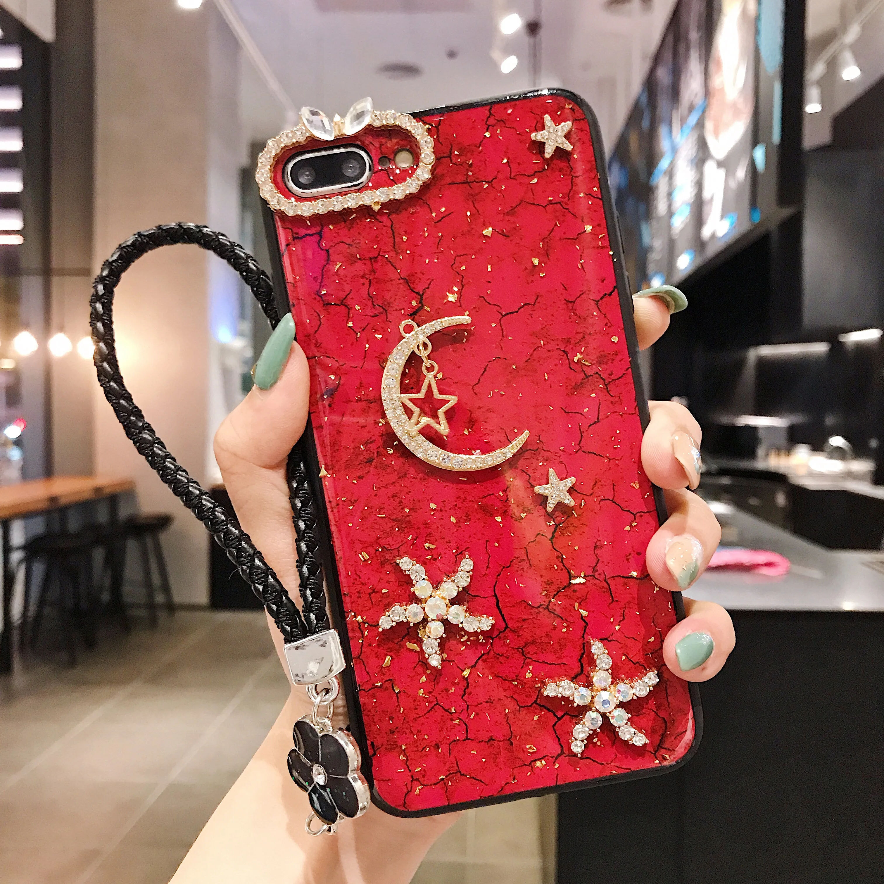 Роскошный Мраморный чехол для iPhone X XS MAX XR 8 7 Plus DIY Алмазный чехол сo шнуром