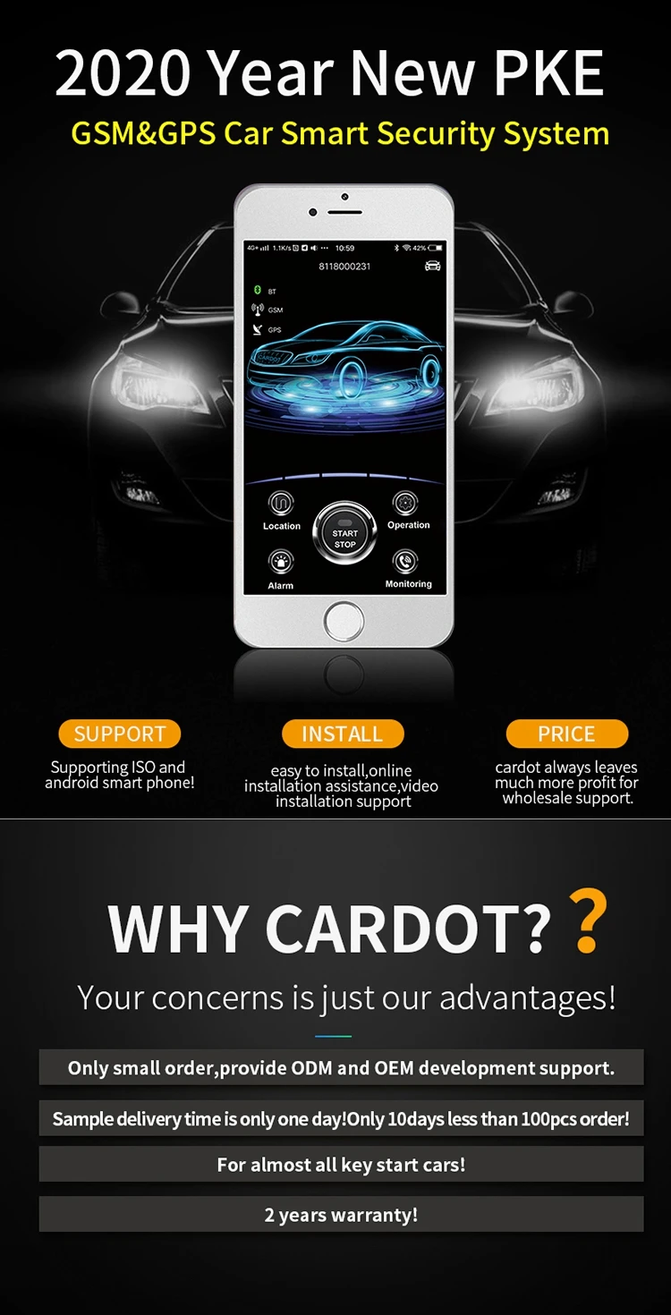 CARDOT 2G Центральная запуска без ключа анти-угон gps Автомобильная сигнализация