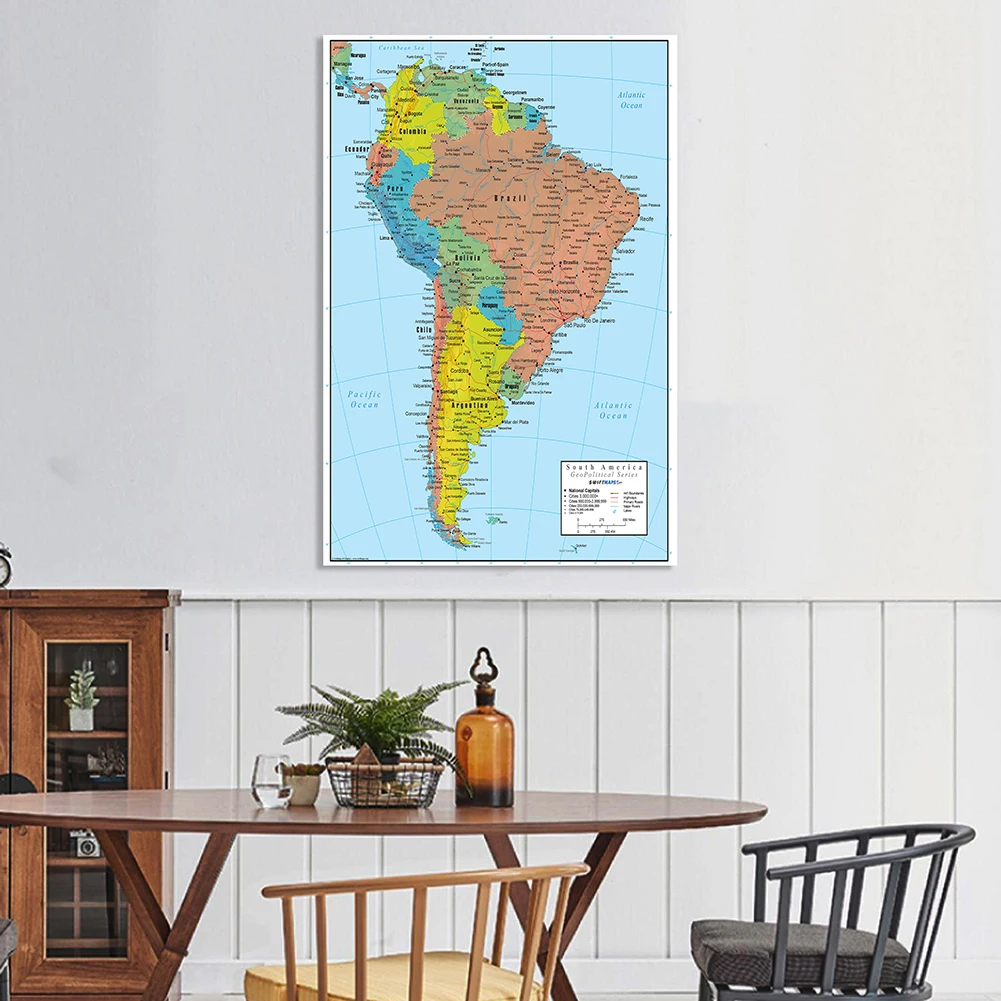 100*150cm South America Political Map Wall Art Poster Spray Canvas Painting Living Room Home Decor Children School Supplies