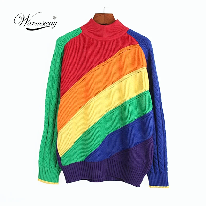 Women Pullover Rainbow Sweater Multicolor Striped Slim Casual Sweater Female Harajuku 2019 New Fashion Female Clothes C-109