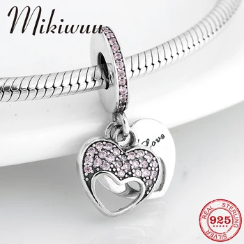 

Mother's Day gift 925 Sterling Silver Heart shape with Pink Zircon Pendants Fit Original Mikiwuu Charm Bracelet Jewelry Making