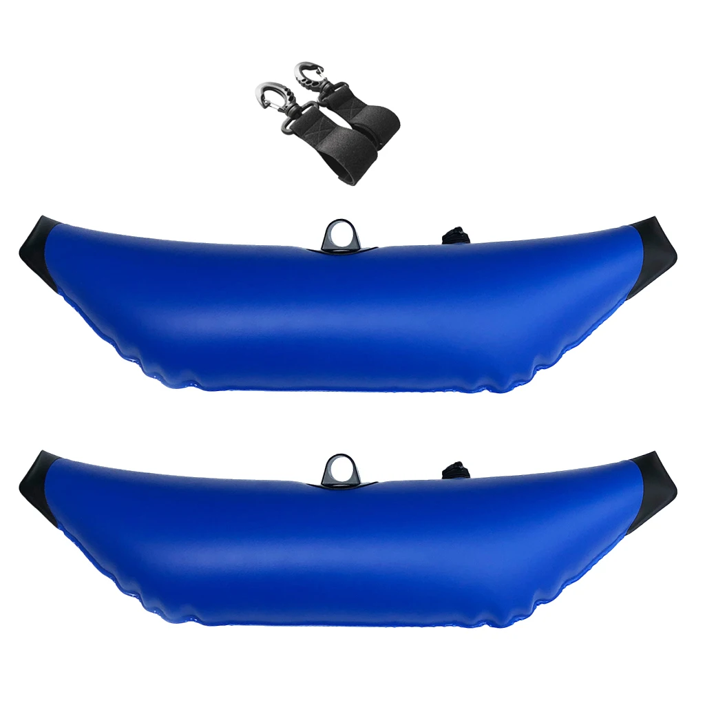 Pack 2 Durable Blue PVC Kayak Canoe Boating Fishing Standing SUP Inflatable Outrigger Stabilizer, 2 Paddle Clips Holder Webbing