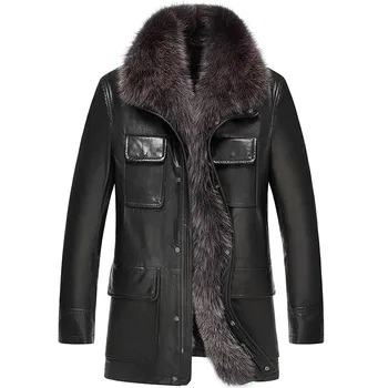 

Leather Jacket Winter Jacket Fox Fur Collar Jacket Men Genuine Goatskin Coat Plus Size Chaqueta Hombre LSY069326 MY1366