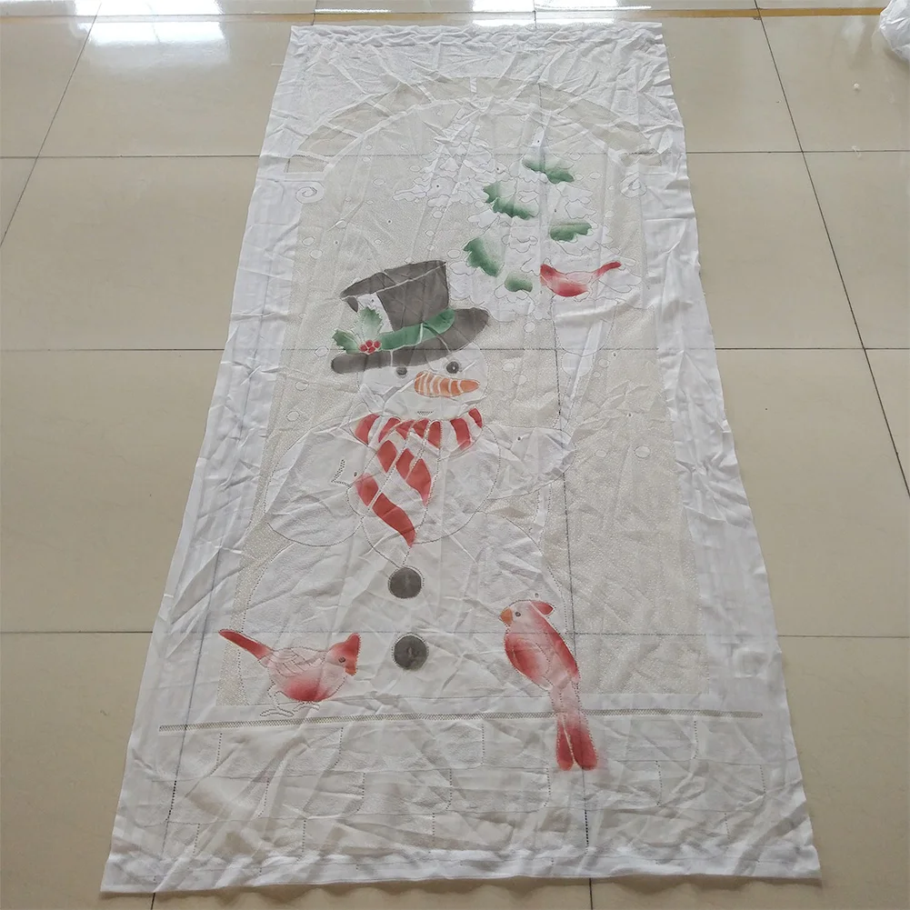 

Hanging Lace Window Curtain Party Home Decor Simple Vertical Durable Modern Living Room Gift Bedroom With LED Christmas Snowman