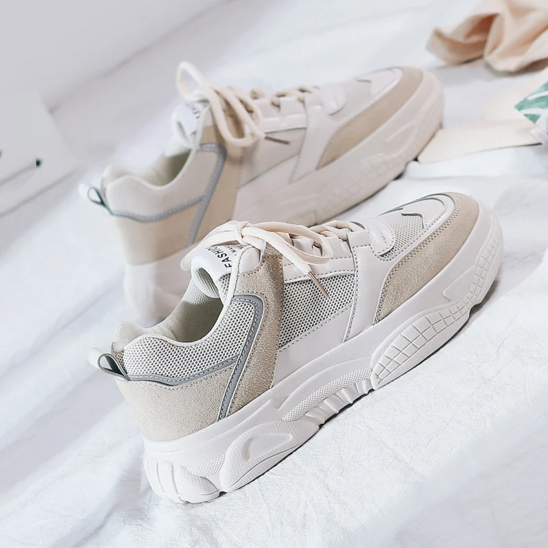 Дышащая обувь из сетчатого материала; цвет бежевый; Zapatos De Mujer; удобная летняя обувь на платформе с круглым носком; женская уличная обувь; chaussures femme