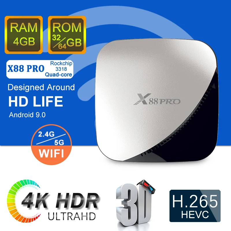 X88 PRO tv Box Android 9,0 4 Гб ОЗУ 128 Гб 64 ГБ 32 ГБ Google Voice Assistant RK3318 четырехъядерный Wifi 4K X88PRO 2 Гб 16 Гб комплект Топ