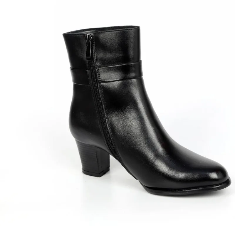 

Winter Women Fleece Lining Ankle Boots Genuine Leather Pointed Toe High Heels Booties Elegant Black Zipper Boots 35-40