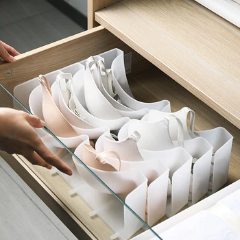 

6Pcs Bra Compartment Storage Box Plastic Underwear Storage Container Stackable Brassiere Organizer (White)