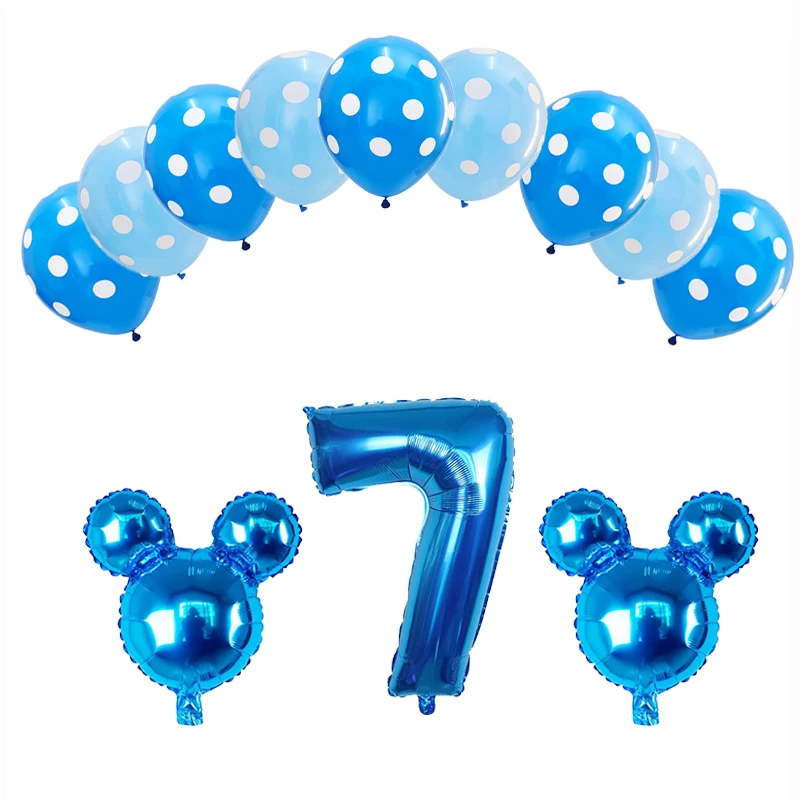 Blue 7 12 шт. фольгированные шары в виде Головы Микки, 30 дюймов, с рисунком животных из мультфильма, латексные гелиевые шары на день рождения, Минни Маус, вечерние украшения - Цвет: Blue 7