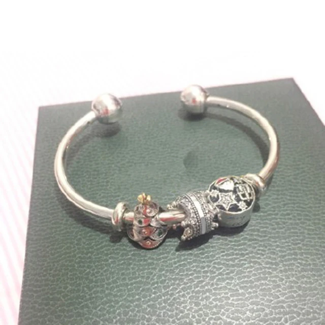 925 Sterling Silver Christmas Tree Santa Claus Stars Snowflake Glamour Bracelet Set Holiday Gift Original Jewelry