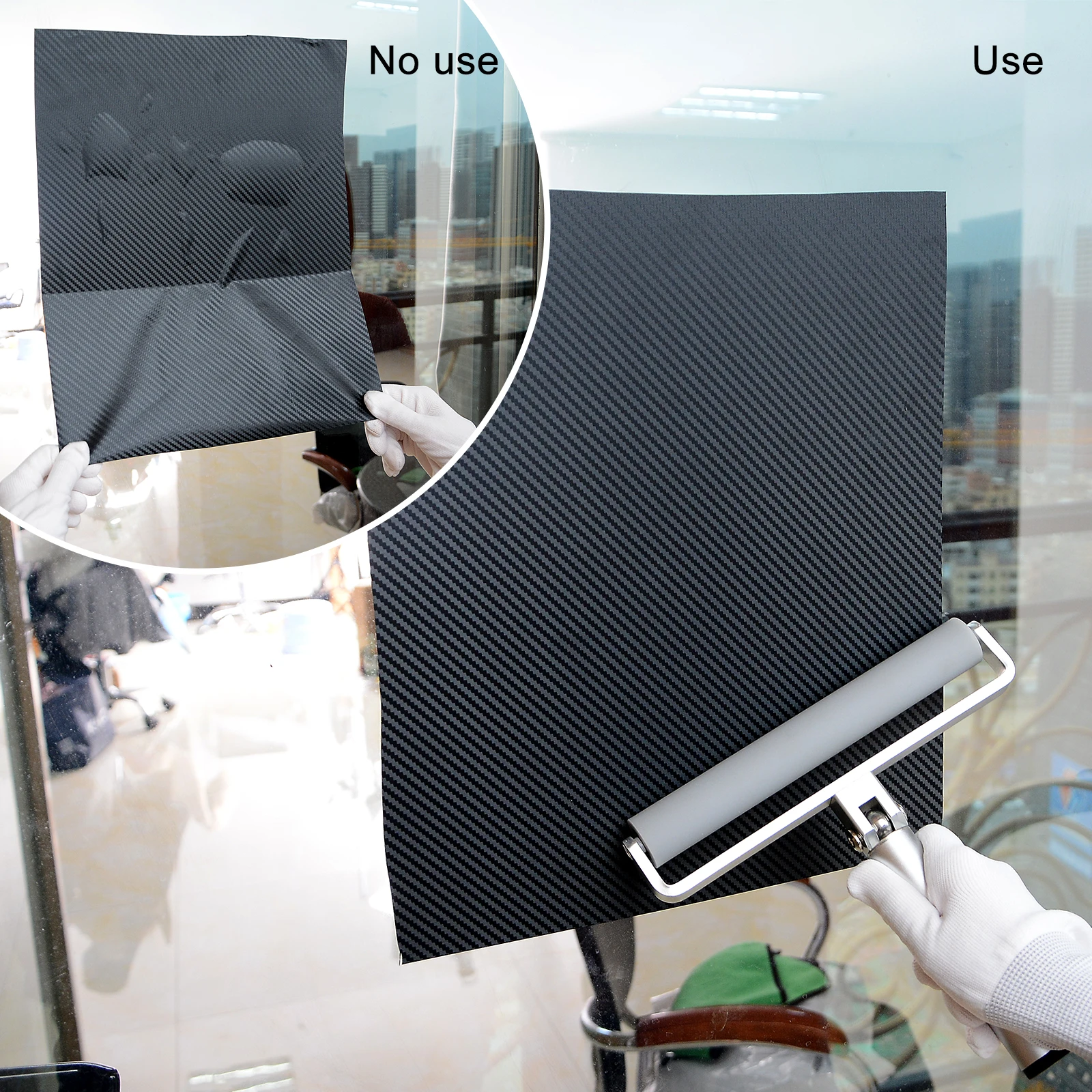 EHDIS 8 Inch Carbon Fiber Wrapping Roller Squeegee Silicon Window Tint Vinyl Film Glass Scraper Spatula Remove Cleaning Car Tool