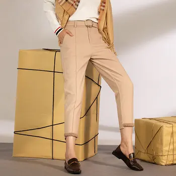 

Wholesale England style thicker warm woolen pants female autumn handsome girl velvet stitching double face wool pencil pant F387