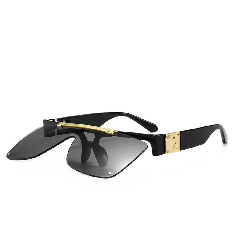 Итальянский бренд, квадратные солнцезащитные очки для женщин и мужчин, модные, флип-линзы, очки, Роскошные, дизайнерские, негабаритные солнцезащитные очки, тени для женщин, oculos - Цвет линз: gold black