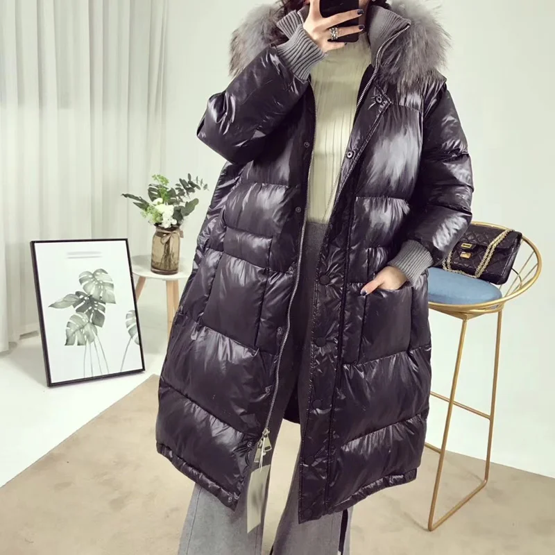 Real Natural Fur New Winter Jacket Women Loose Duck Down Jacket Female Long Down Parka Thick Hooded Coat Plus Size Overcoat