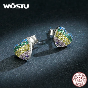 

WOSTU Heart Stud Earring 100% 925 Sterling Silver Cubic Zirconia Earrings For Women Gift Wedding Sterling-silver-jewelry
