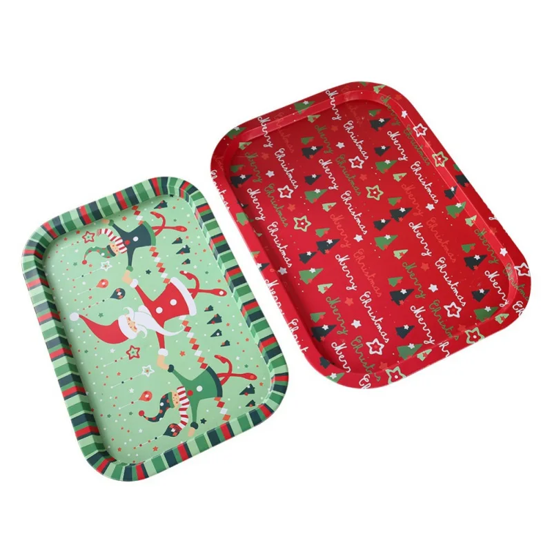 DIY Рождественский поднос для сервировки еды, фруктовый поднос, праздничная тарелка, жестяная тарелка, поднос для хранения, Домашний Органайзер, украшения, случайный узор, год