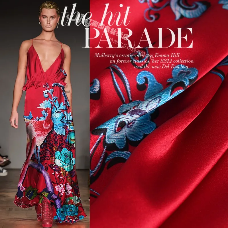 

Jiangnan Impression New Peacock Flower Printed Heavy-Weight Silk Silk Elastic Satin Cheongsam Skirt in Summer fabrics